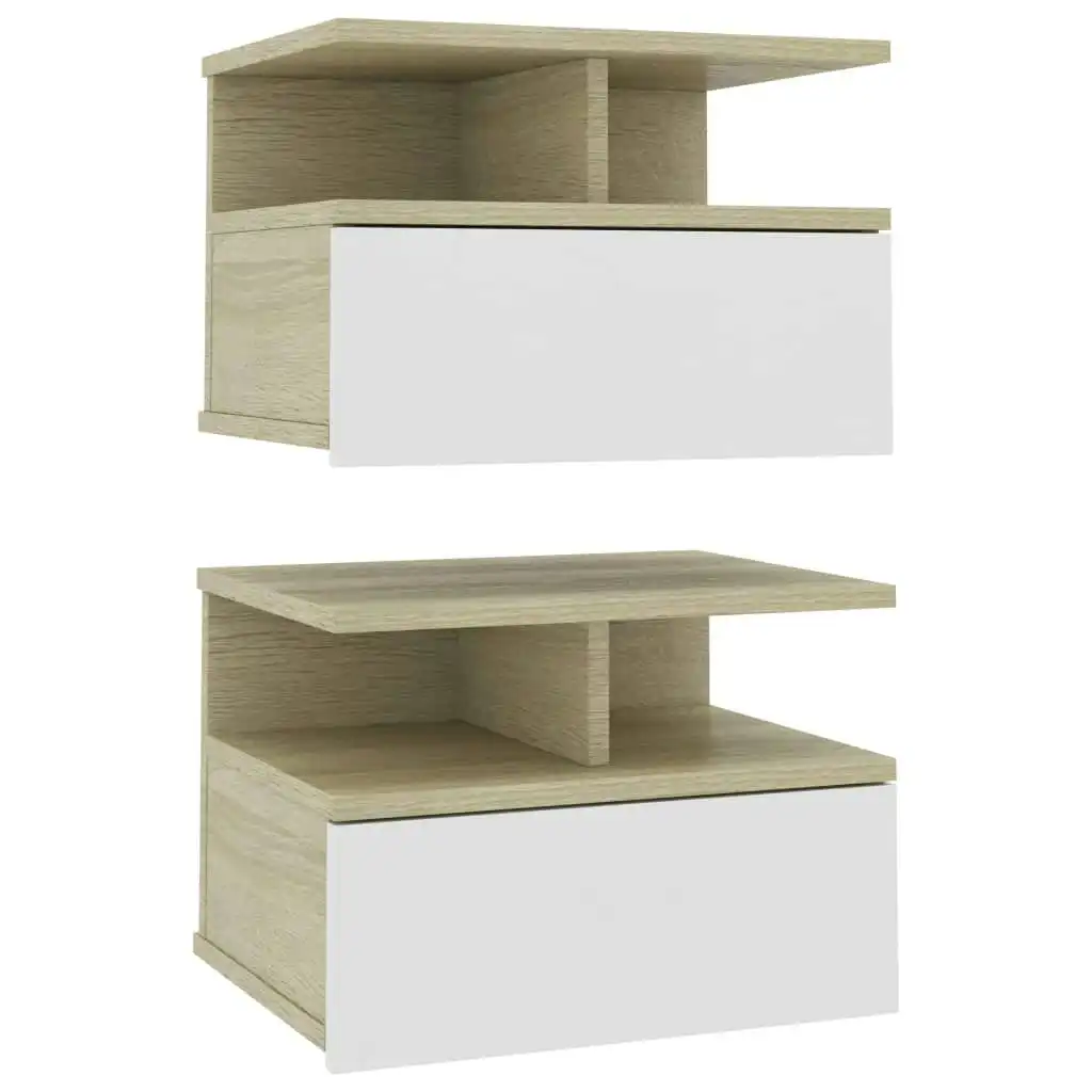 Floating Nightstands 2 pcs White and Sonoma Oak 40x31x27 cm Engineered Wood 800416