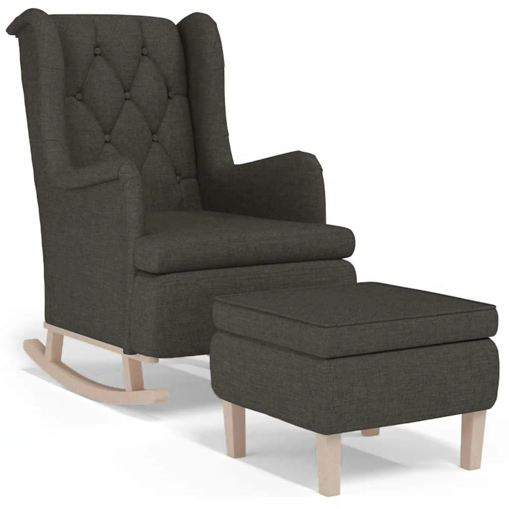 Armchair with Rocking Legs and Stool Dark Grey Fabric 3121273