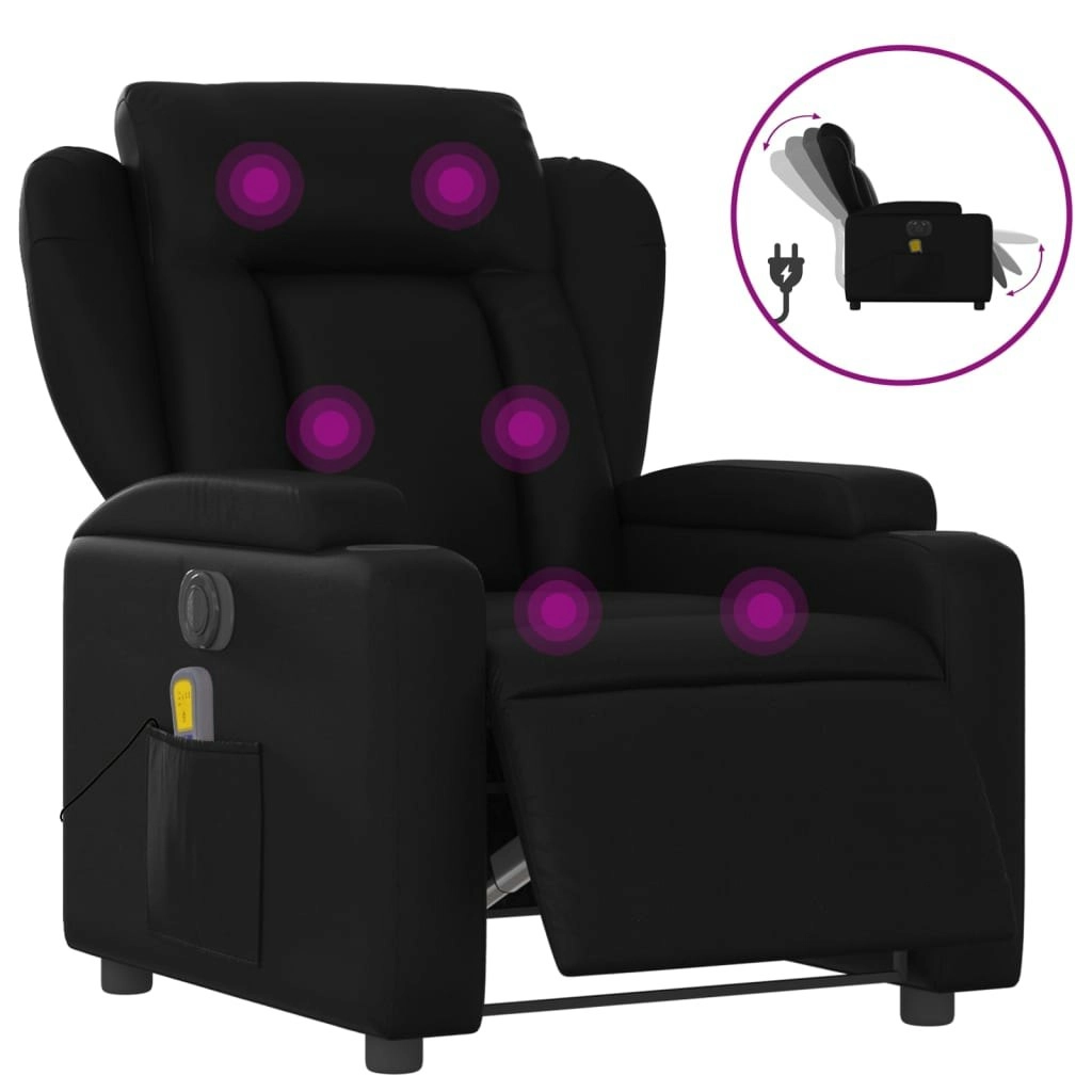 Electric Massage Recliner Chair Black Faux Leather 3205599