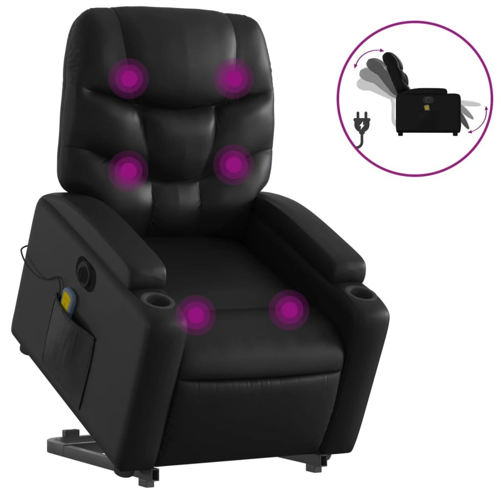 Electric Stand up Massage Recliner Chair Black Faux Leather 3205661