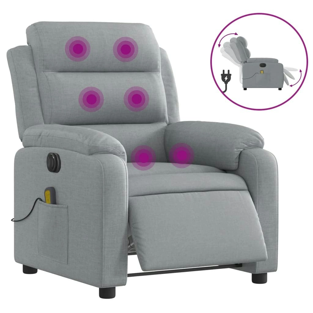 Electric Massage Recliner Chair Light Grey Fabric 3205729