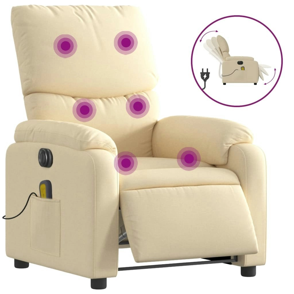 Electric Massage Recliner Chair Cream Fabric 3205695