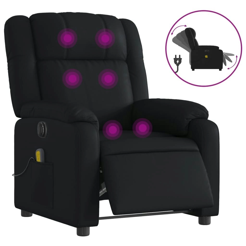 Electric Massage Recliner Chair Black Faux Leather 3205747