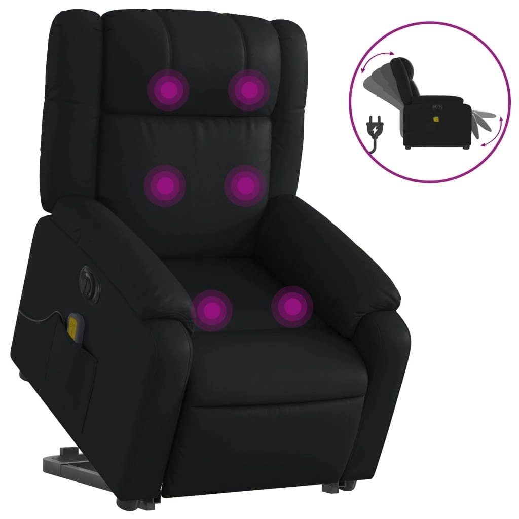 Electric Stand up Massage Recliner Chair Black Faux Leather 3205751