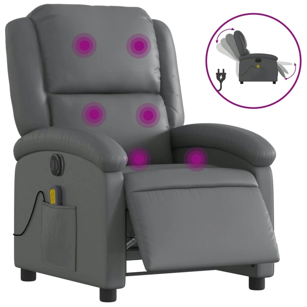 Electric Massage Recliner Chair Grey Faux Leather 3205455