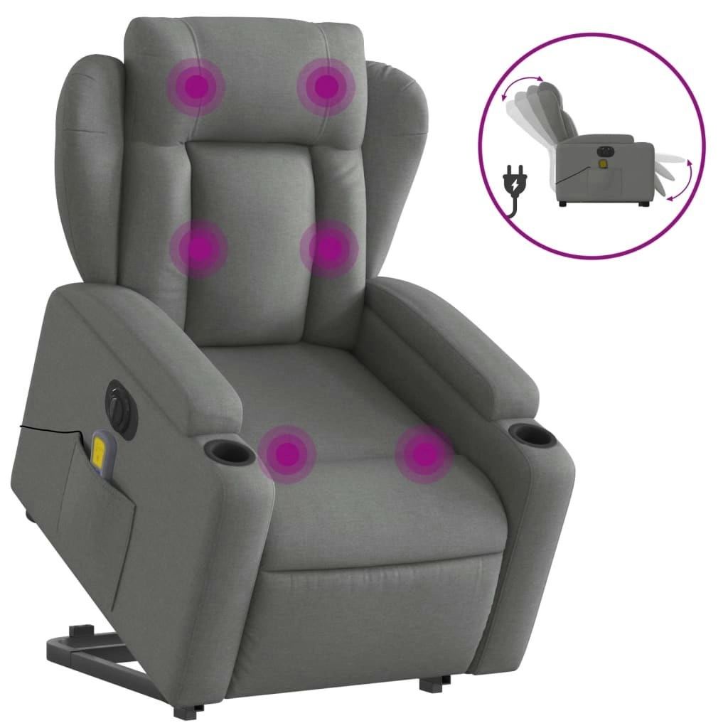 Electric Stand up Massage Recliner Chair Dark Grey Fabric 3205593