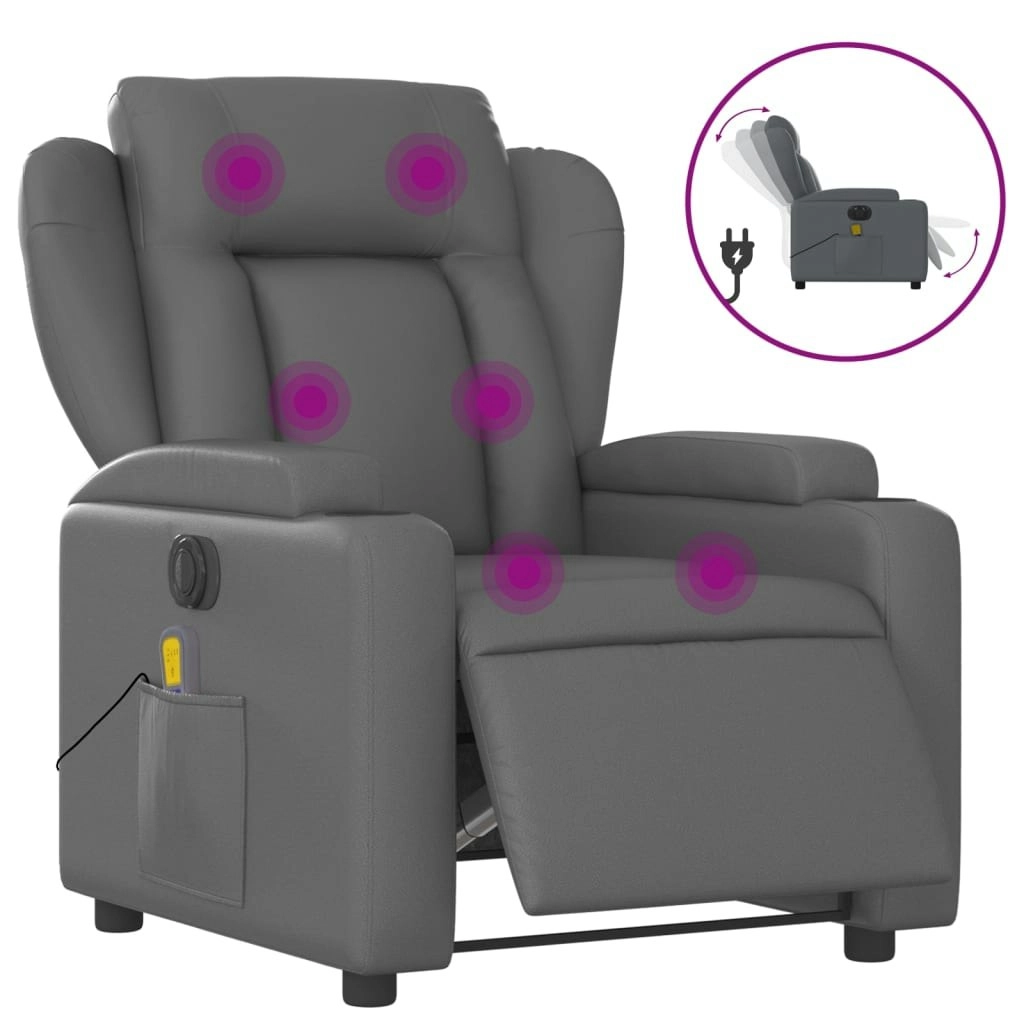 Electric Massage Recliner Chair Grey Faux Leather 3205601