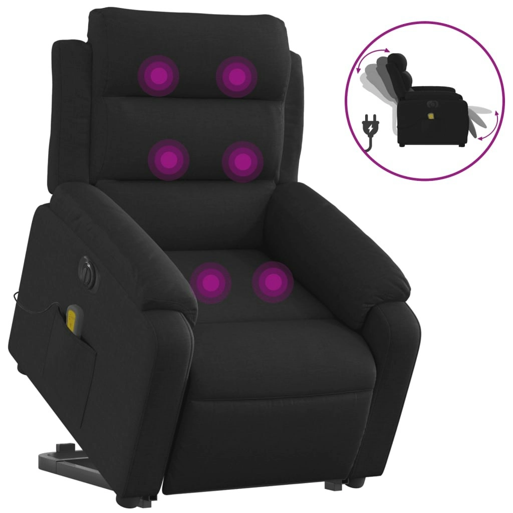 Electric Stand up Massage Recliner Chair Black Fabric 3205743