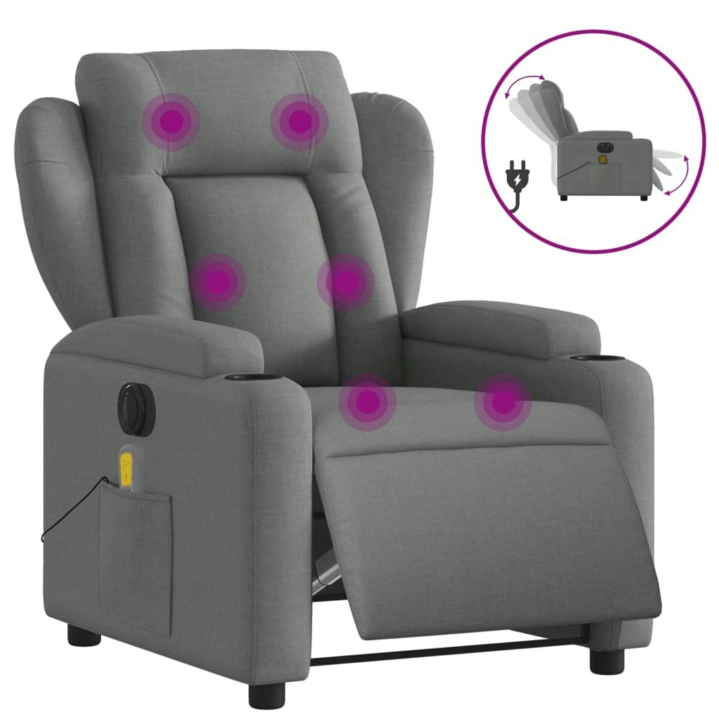 Electric Massage Recliner Chair Dark Grey Fabric 3205577