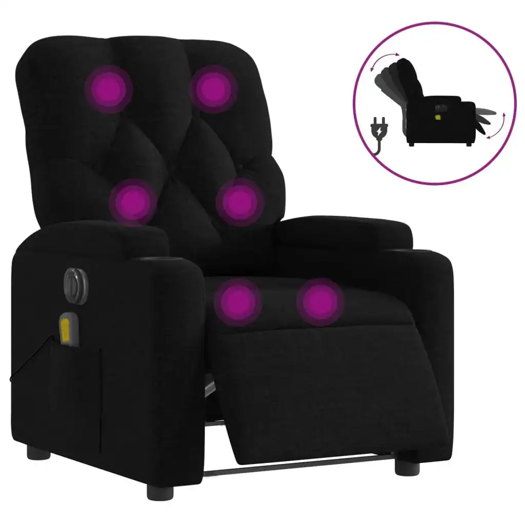 Electric Massage Recliner Chair Black Fabric 3205669