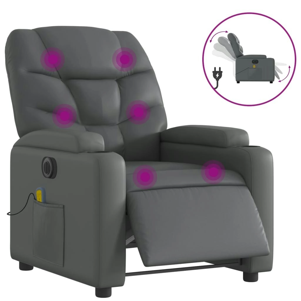 Electric Massage Recliner Chair Grey Faux Leather 3205651