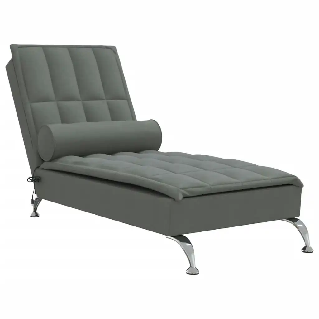 Massage Chaise Lounge with Bolster Dark Grey Fabric 379444