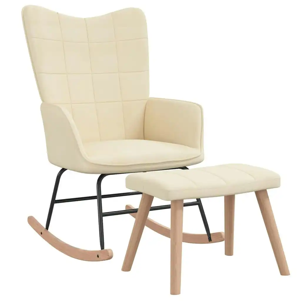 Rocking Chair with a Stool Cream Fabric 328020