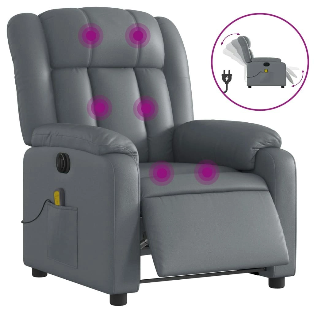 Stand up Massage Recliner Chair Grey Faux Leather 3205769