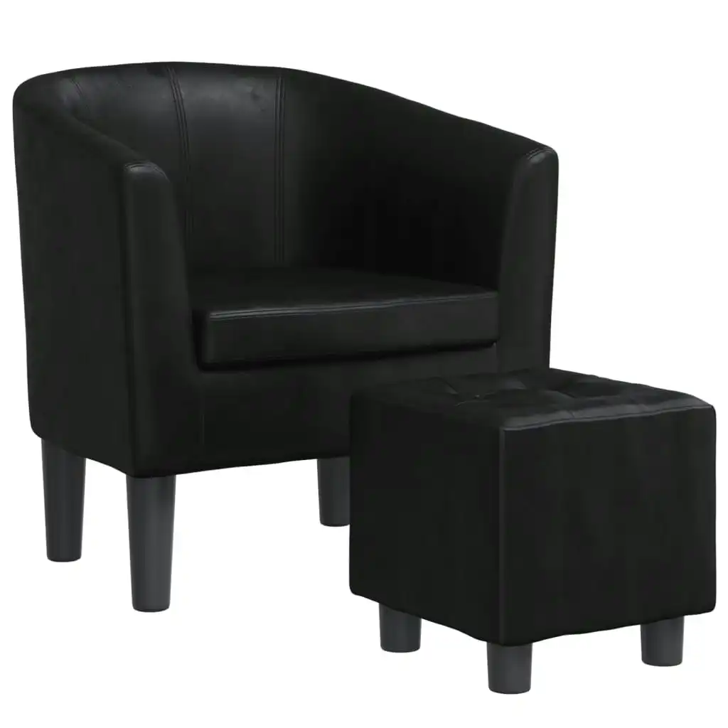 Tub Chair with Footstool Black Faux Leather 356491