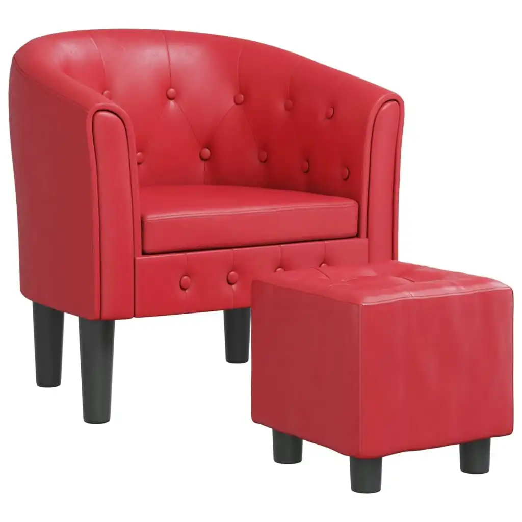 Tub Chair with Footstool Red Faux Leather 356468