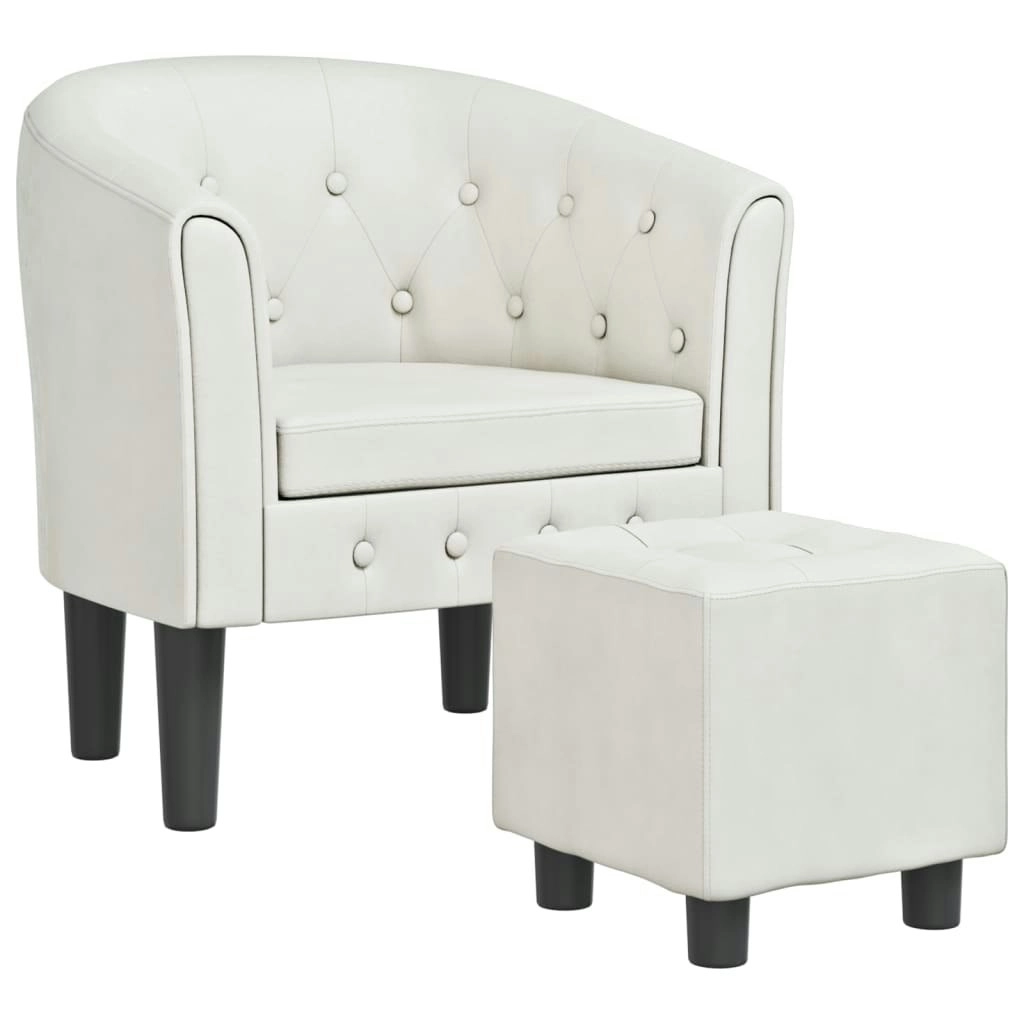 Tub Chair with Footstool White Faux Leather 356466