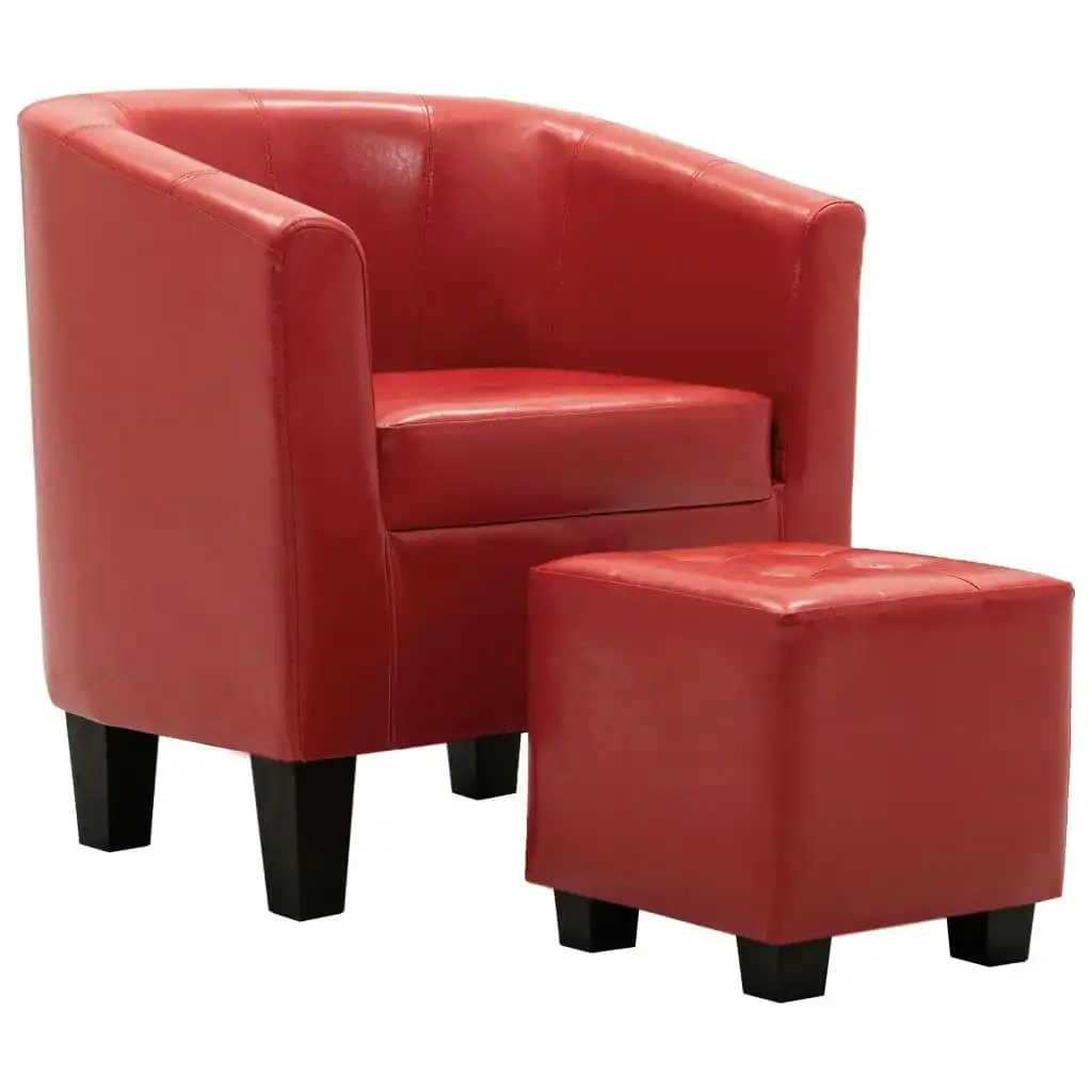 Tub Chair with Footstool Red Faux Leather 248062