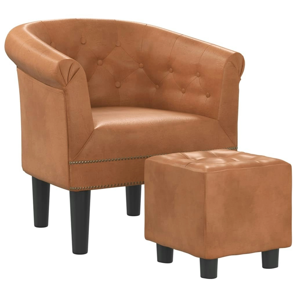 Tub Chair with Footstool Brown Faux Leather 356501