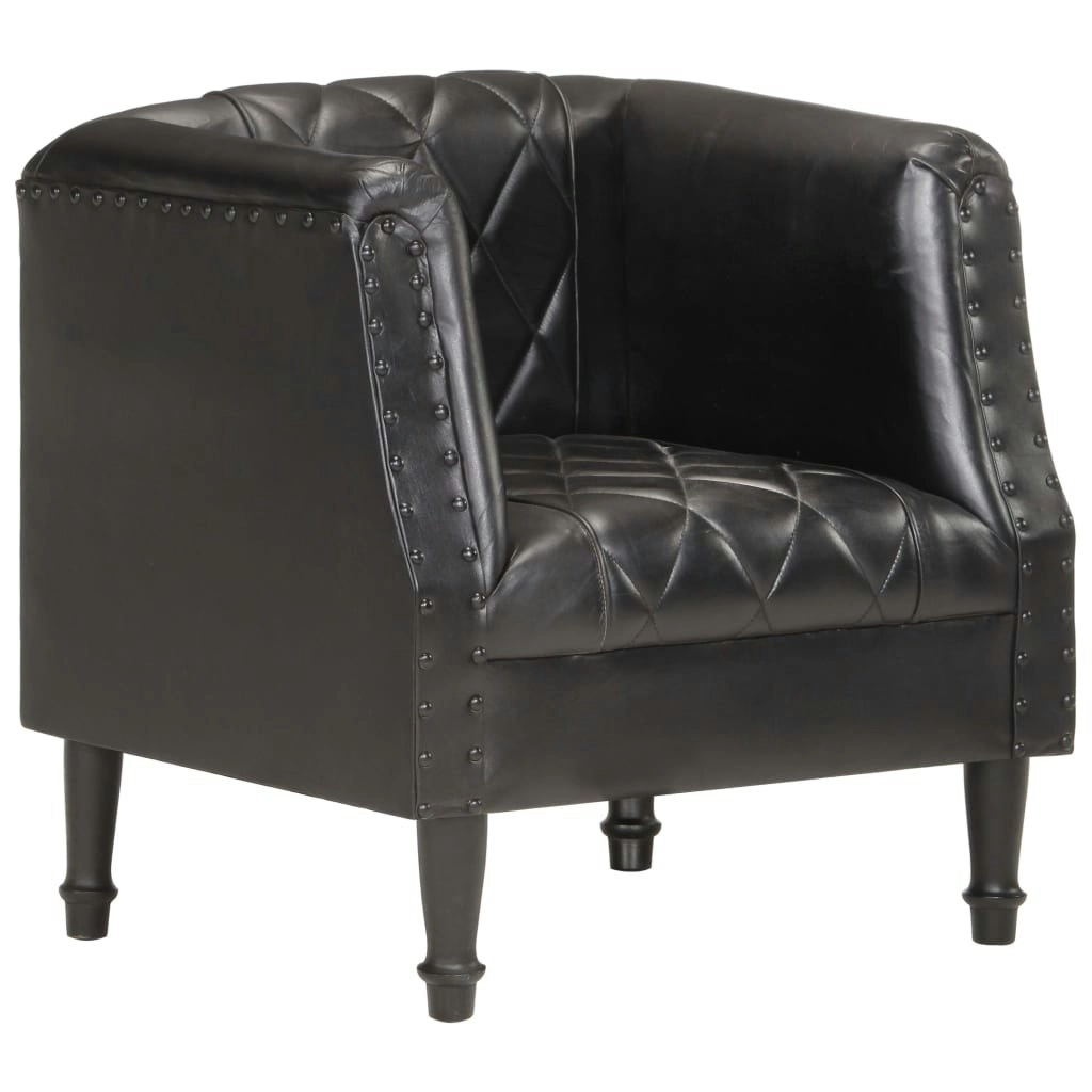 Tub Chair Black Real Goat Leather 286617