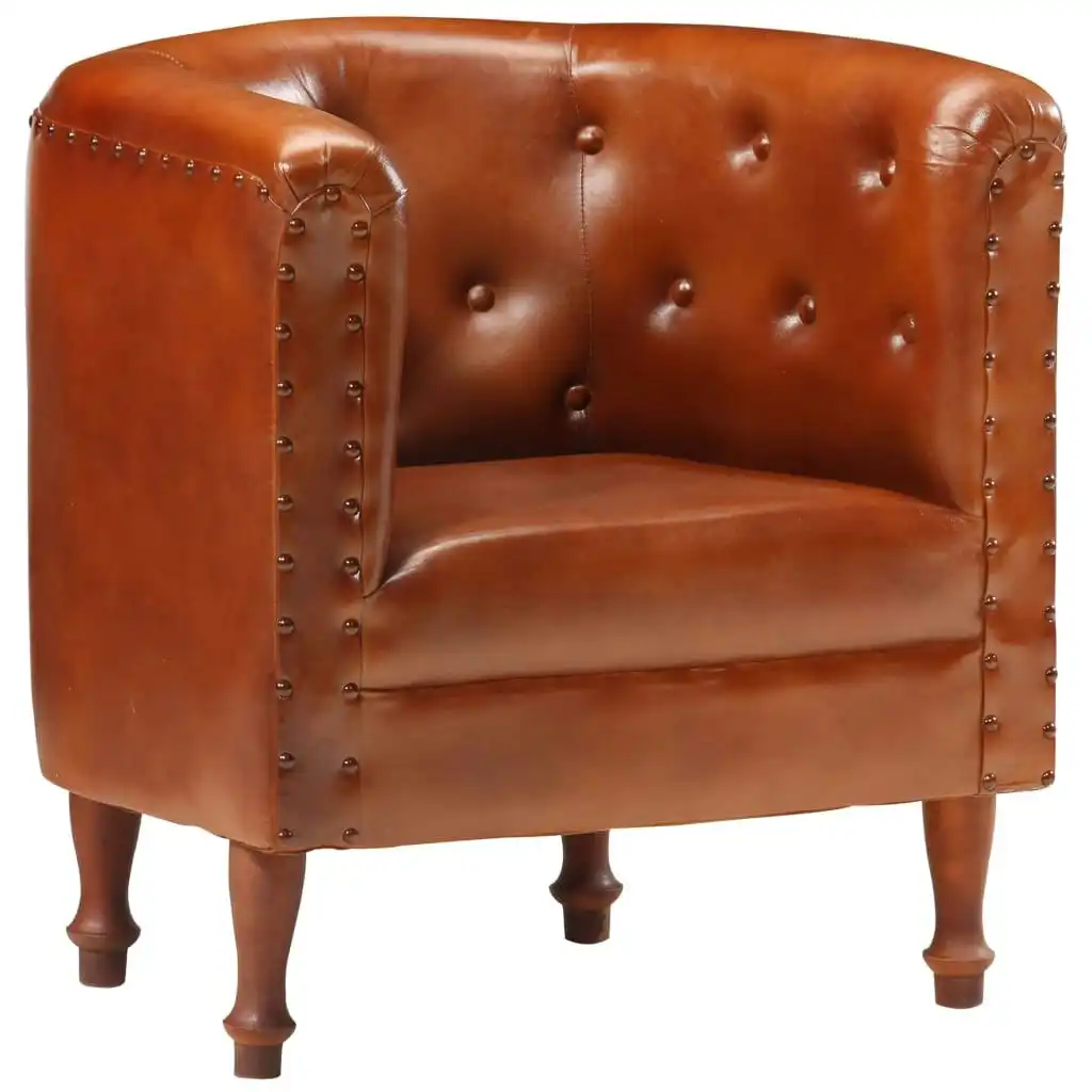 Tub Chair Brown Real Leather 286592