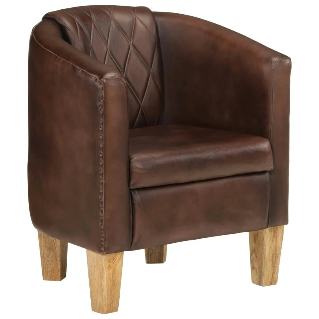 Tub Chair Light Brown Real Leather 359640