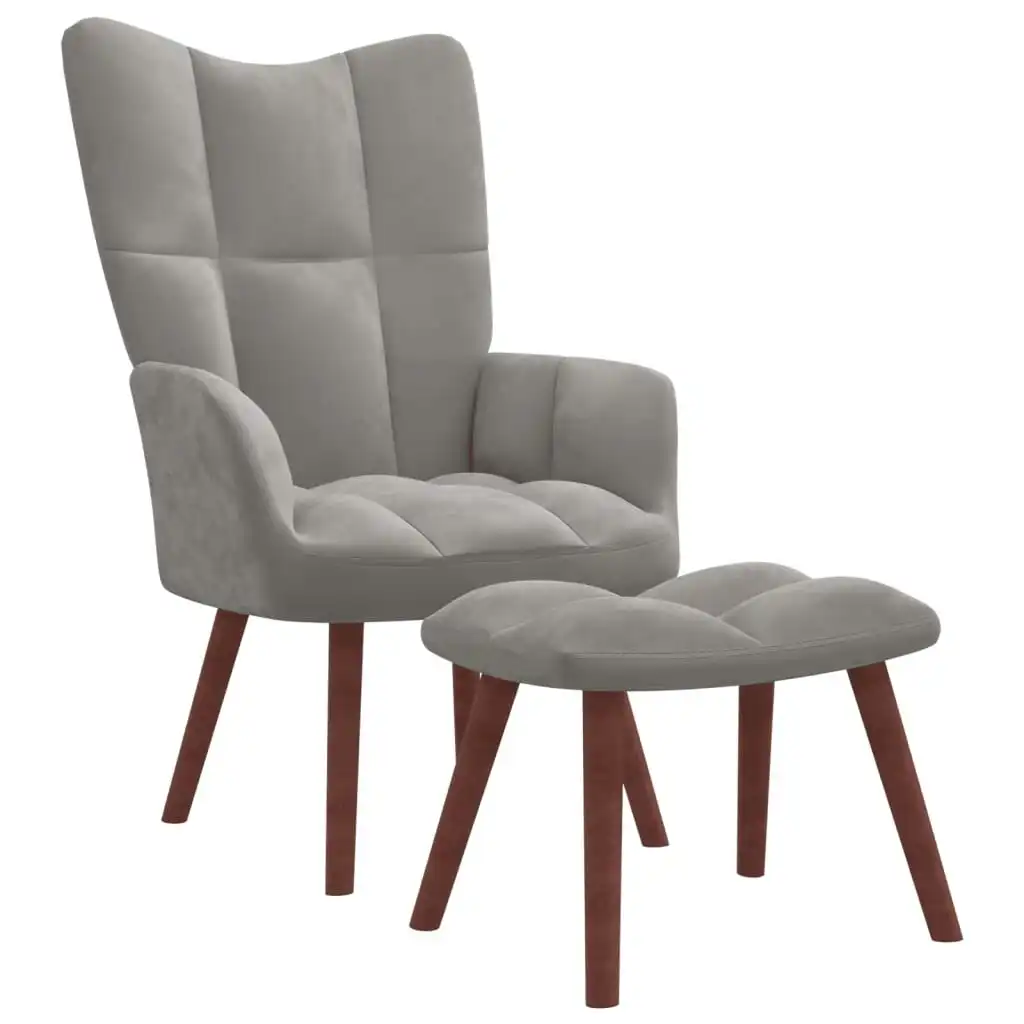 Relaxing Chair with a Stool Light Grey Velvet 328062