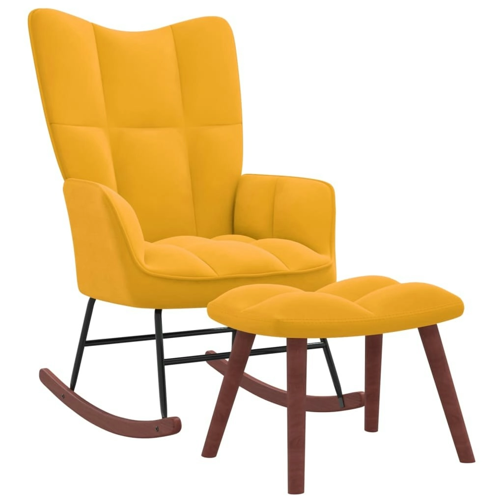 Rocking Chair with a Stool Mustard Yellow Velvet 328157