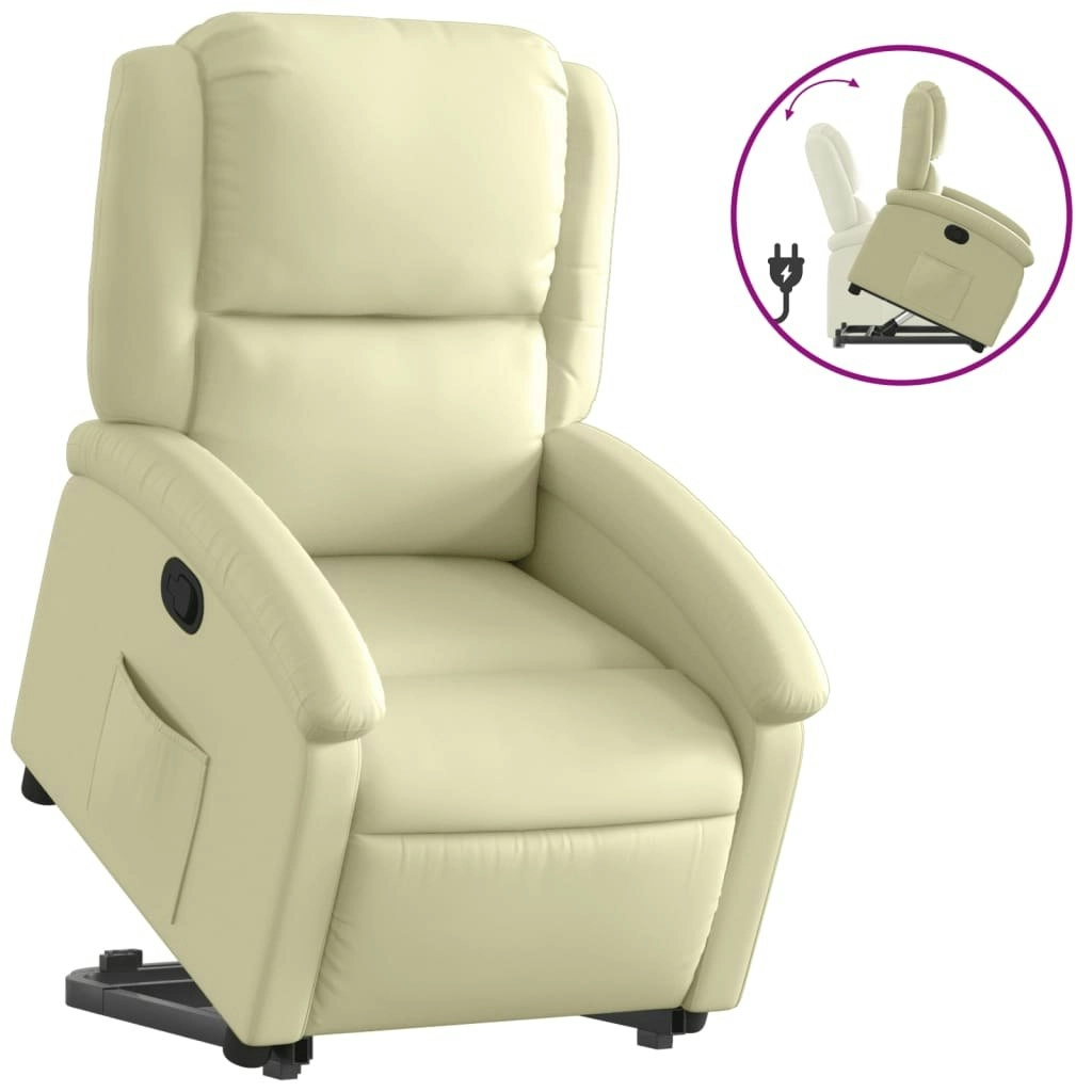 Stand up Recliner Chair Cream Real Leather 3205481