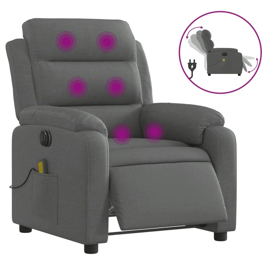 Electric Massage Recliner Chair Dark Grey Fabric 3205730