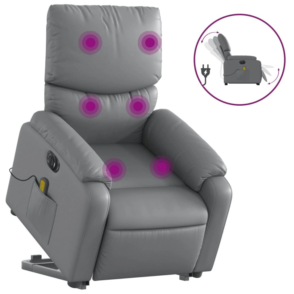 Electric Stand up Massage Recliner Chair Grey Faux Leather 3205719