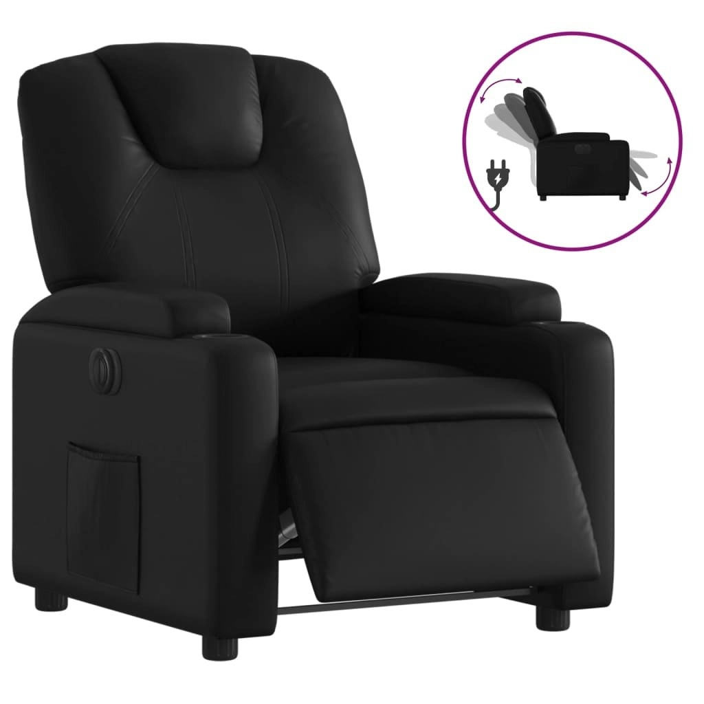 Electric Recliner Chair Black Faux Leather 3205546