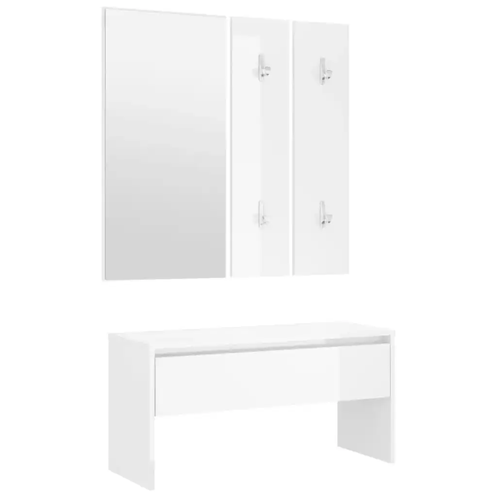 Hallway Furniture Set High Gloss White Engineered Wood 808789