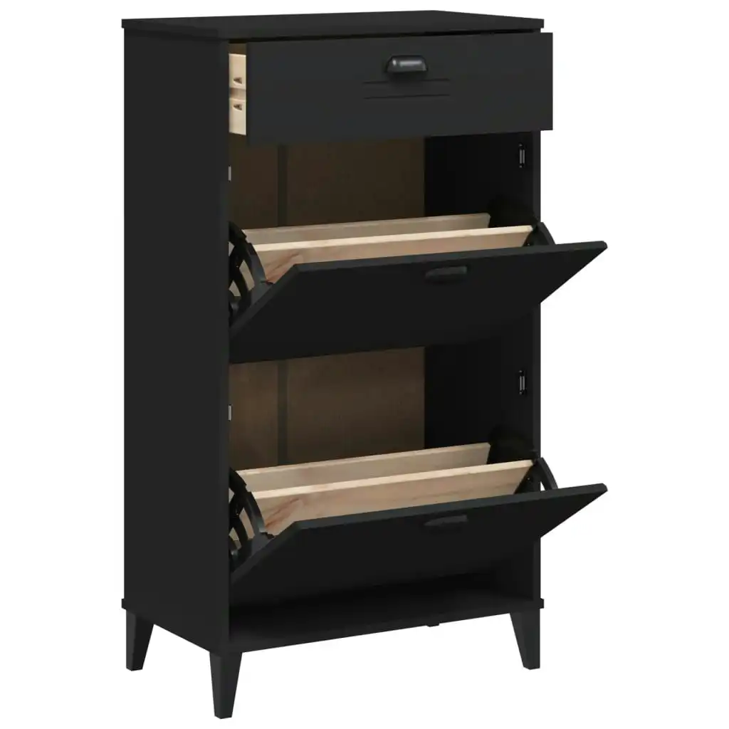 Shoe Cabinet VIKEN Black Solid Wood Pine 374927