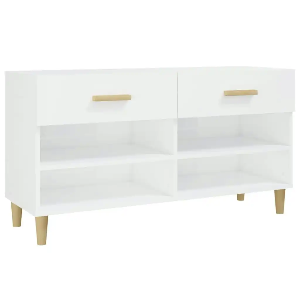 Shoe Cabinet High Gloss White 102x35x55 cm Engineered Wood 812822