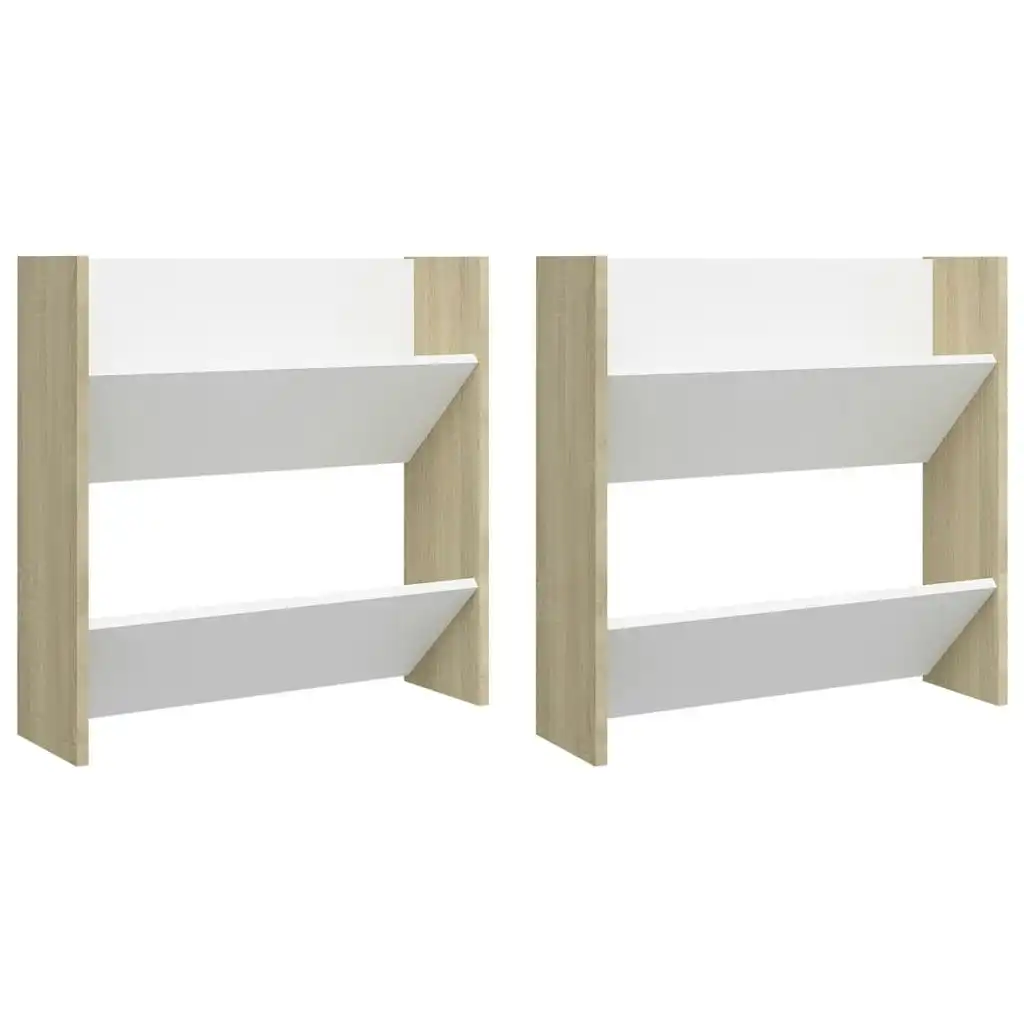 Wall Shoe Cabinets 2 pcs White&Sonoma Oak 60x18x60 cm Engineered Wood 806730