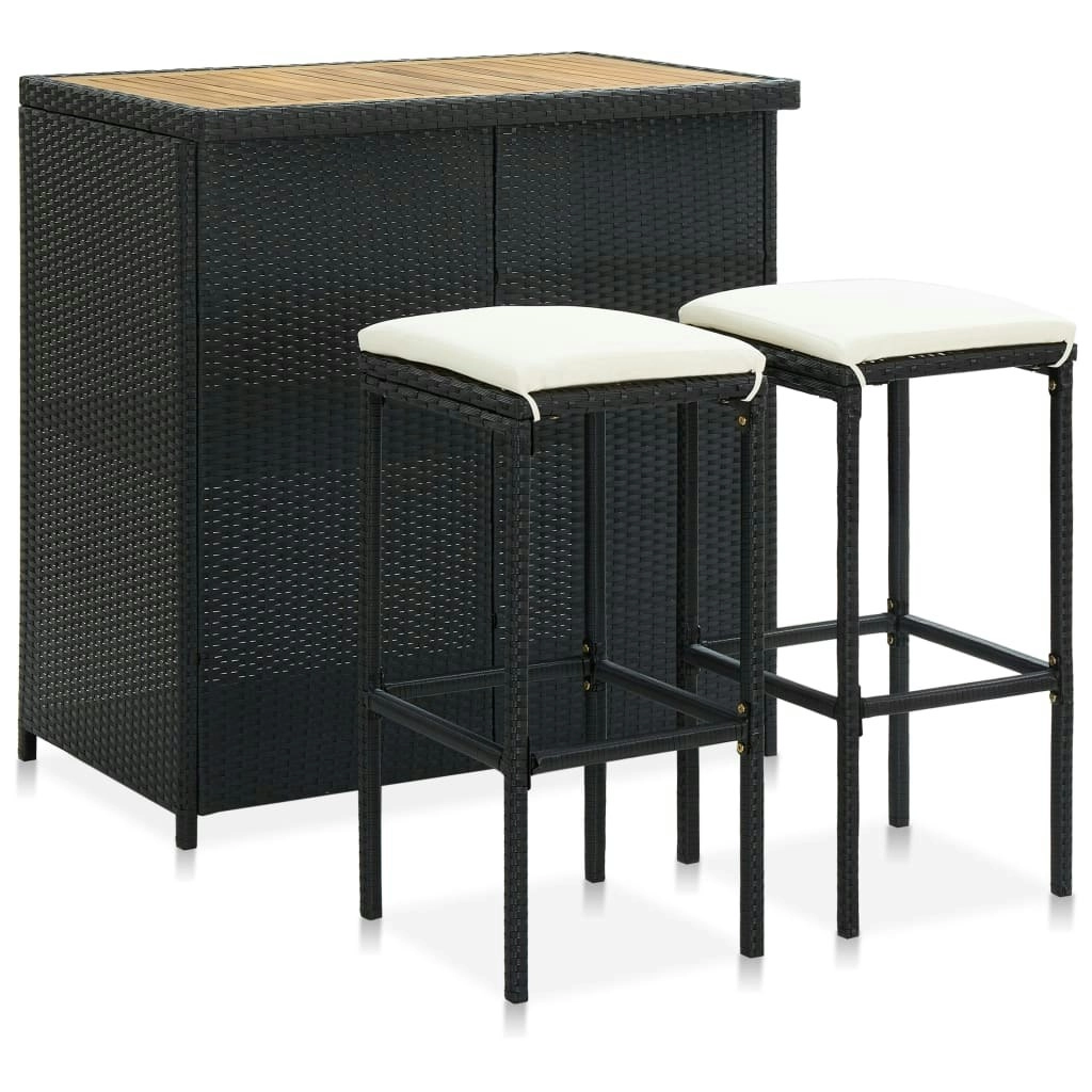 3 Piece Bar Set Poly Rattan Black 313473