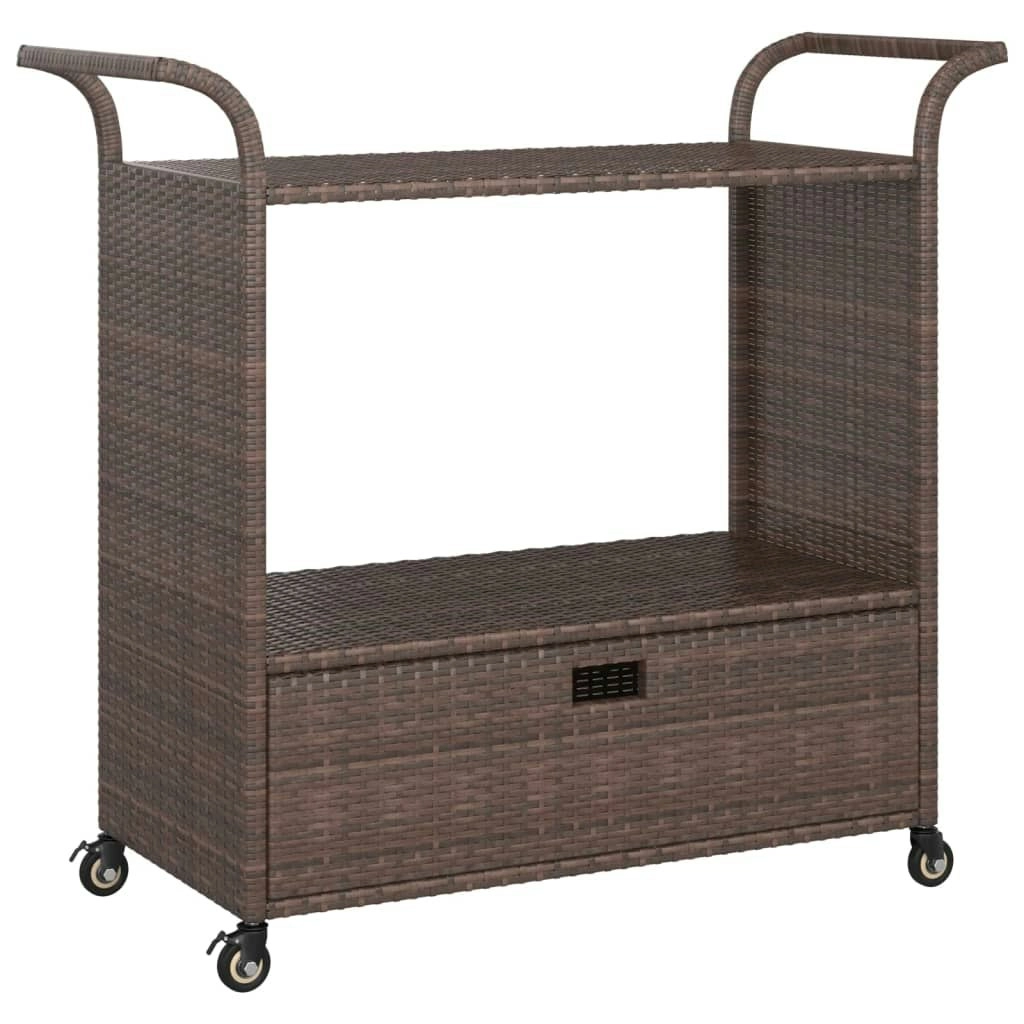 Bar Cart with Drawer Brown 100x45x97 cm Poly Rattan 316662