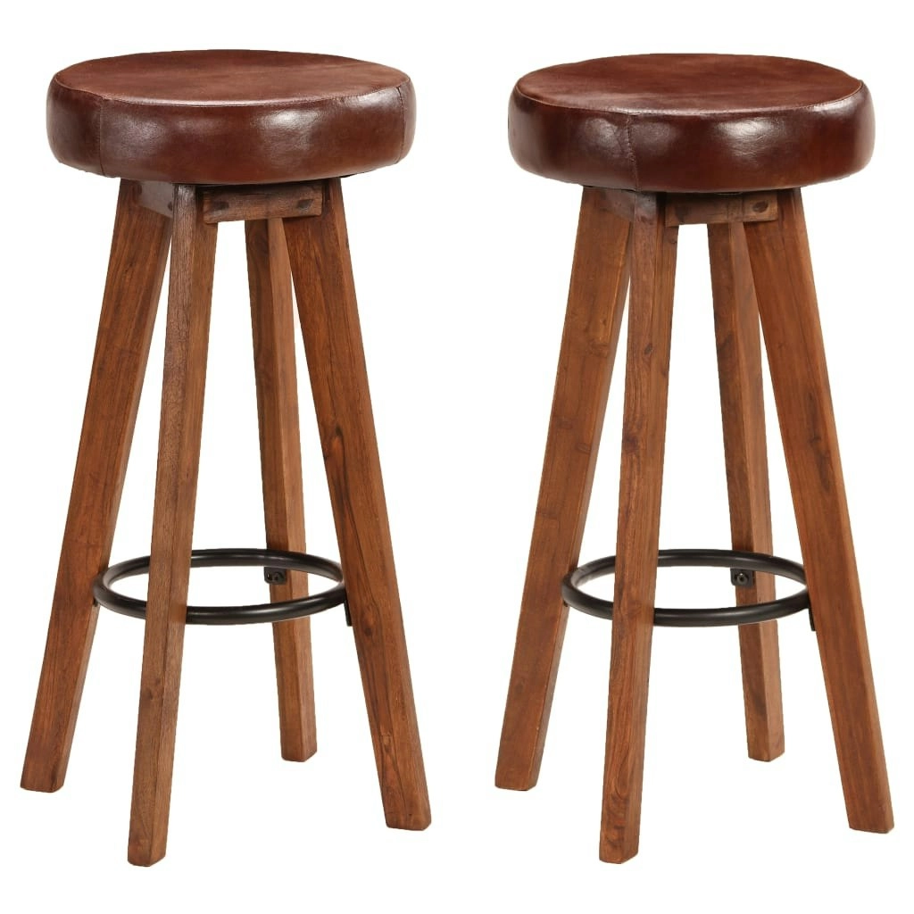 Bar Chairs 2 pcs Real Leather and Solid Acacia Wood 246260