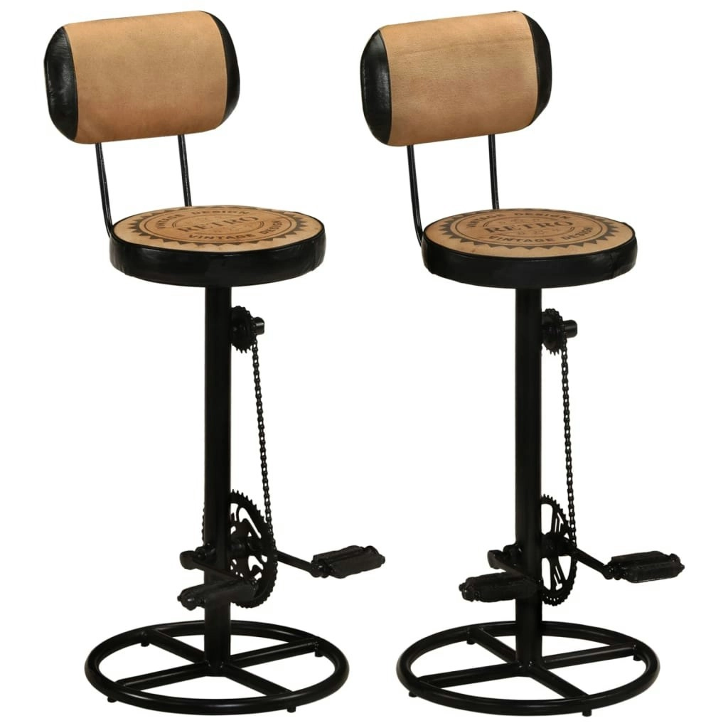 Bar Stools with Canvas Print 2 pcs Brown and Black Real Goat Leather 338217