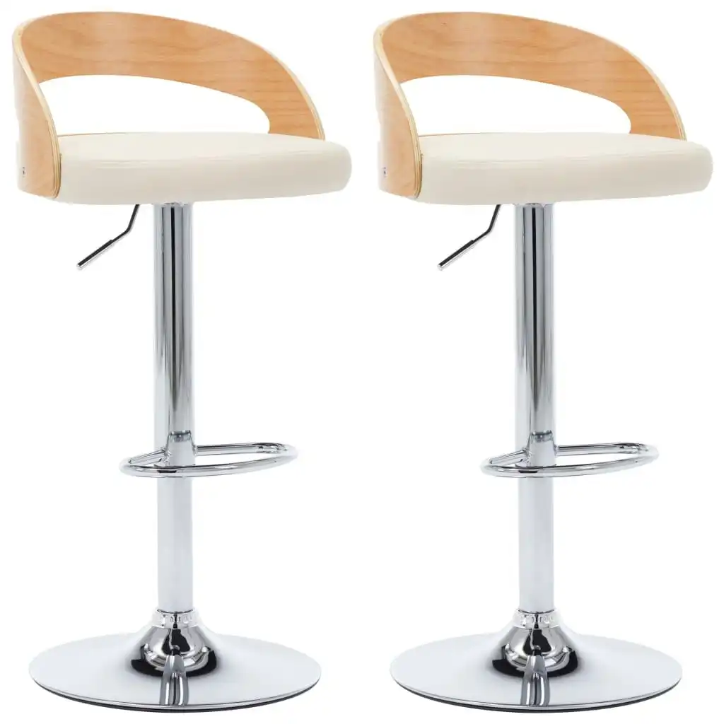 Bar Stools 2 pcs Cream Faux Leather and Bentwood 283147