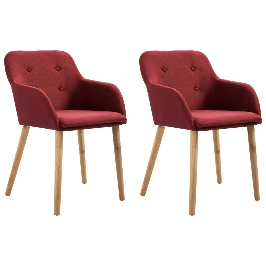 Dining Chairs 2 pcs Wine Red Fabric and Solid Oak Wood 248934