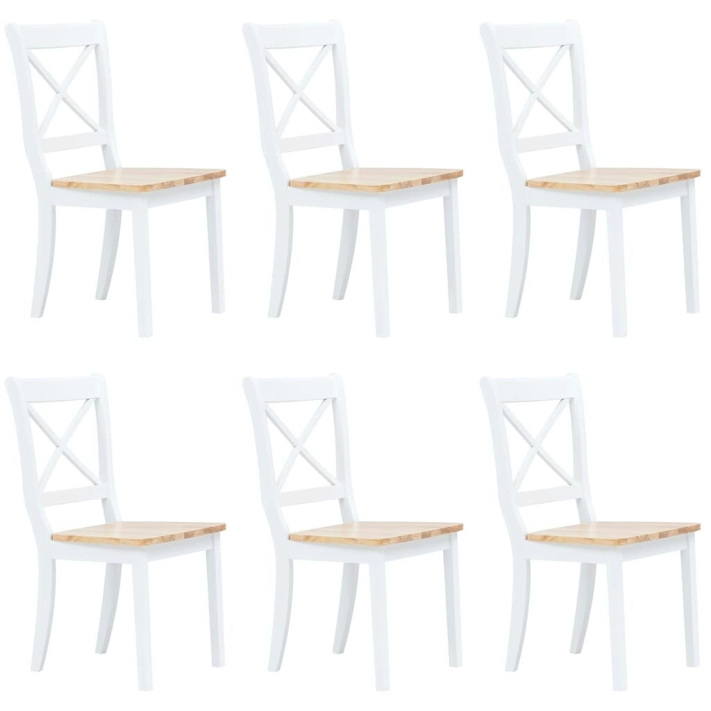 Dining Chairs 6 pcs White and Light Wood Solid Rubber Wood 277544