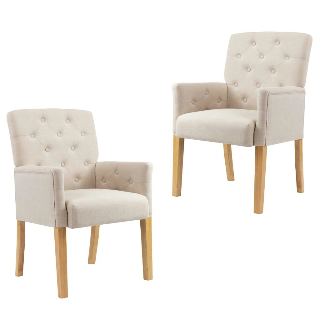 Dining Chairs with Armrests 2 pcs Beige Fabric 3058291