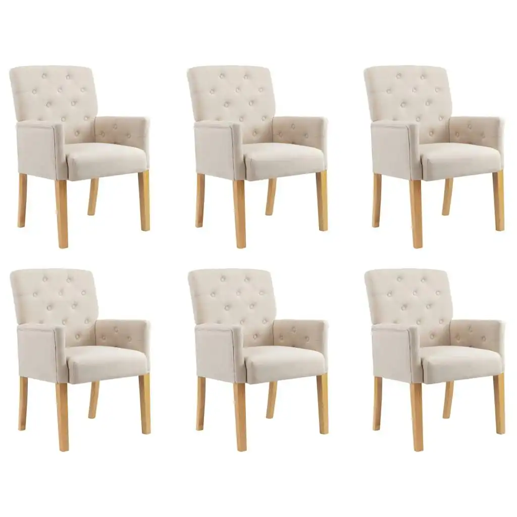 Dining Chairs with Armrests 6 pcs Beige Fabric 3058299