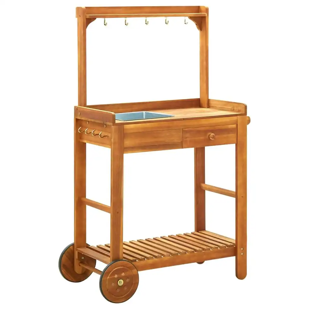 Garden Kitchen Trolley Solid Wood Acacia 92x43.5x141.5 cm 43986