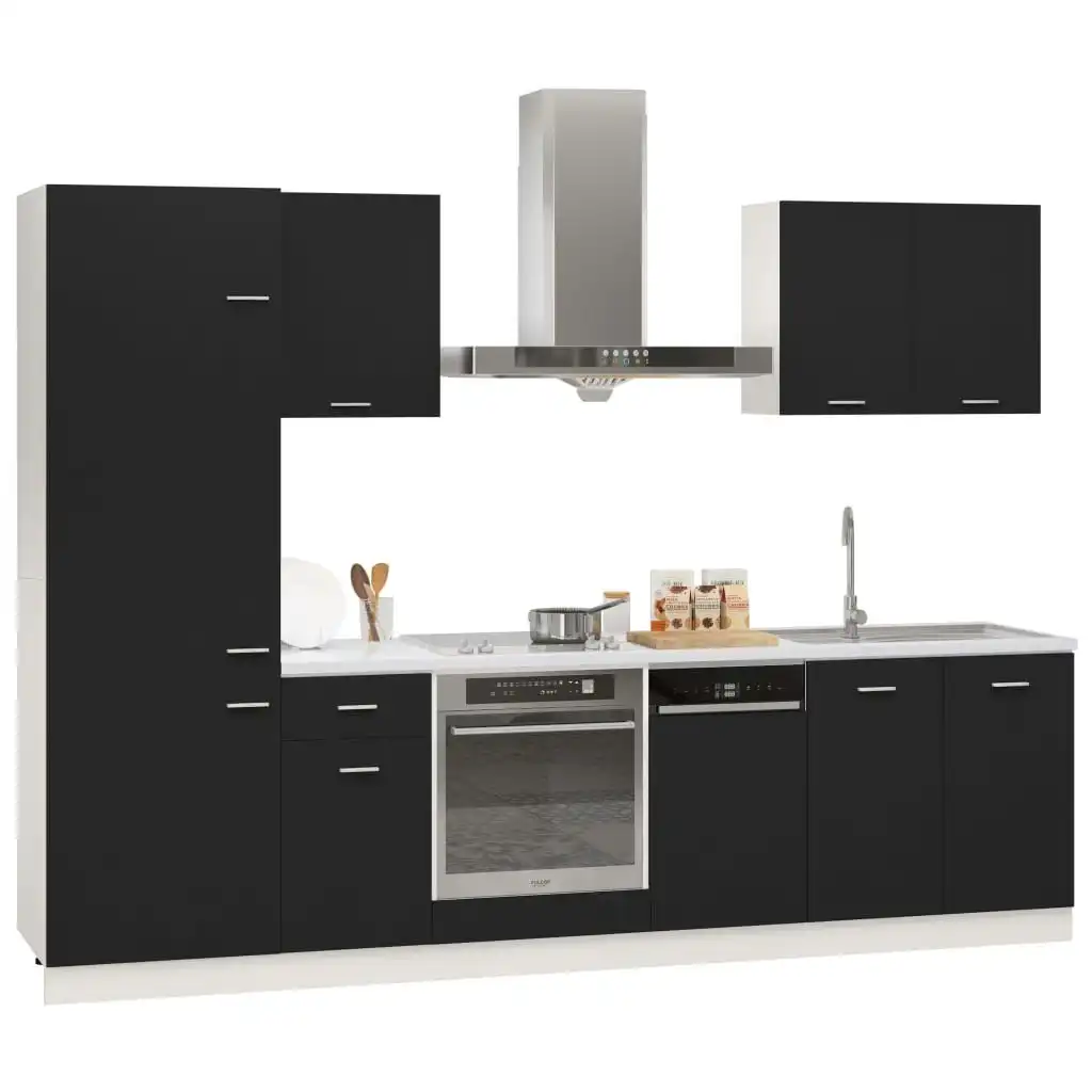 7 Piece Kitchen Cabinet Set Black Engineered Wood 3067632