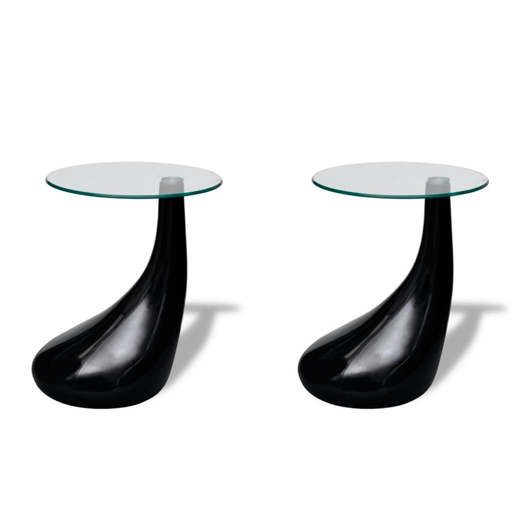 Coffee Table 2 pcs with Round Glass Top High Gloss Black 240323