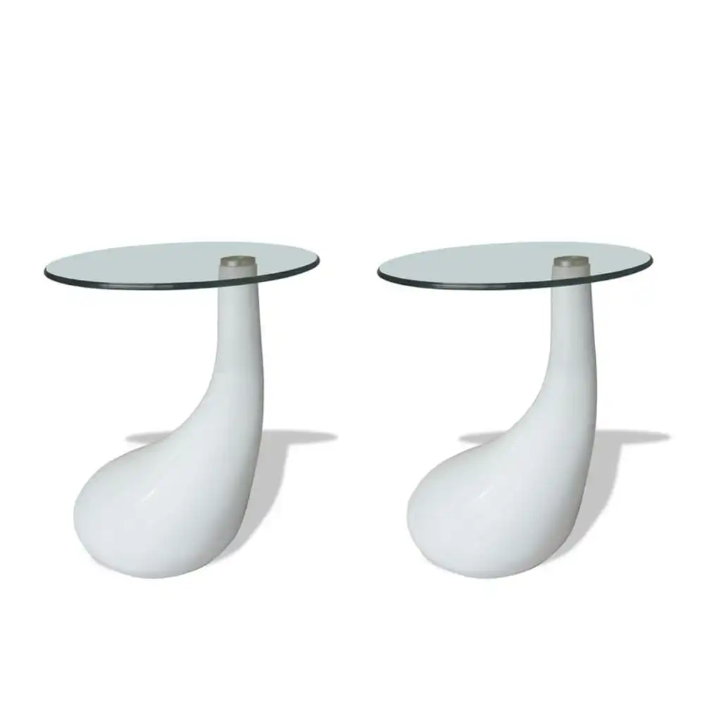 Coffee Table 2 pcs with Round Glass Top High Gloss White 240322