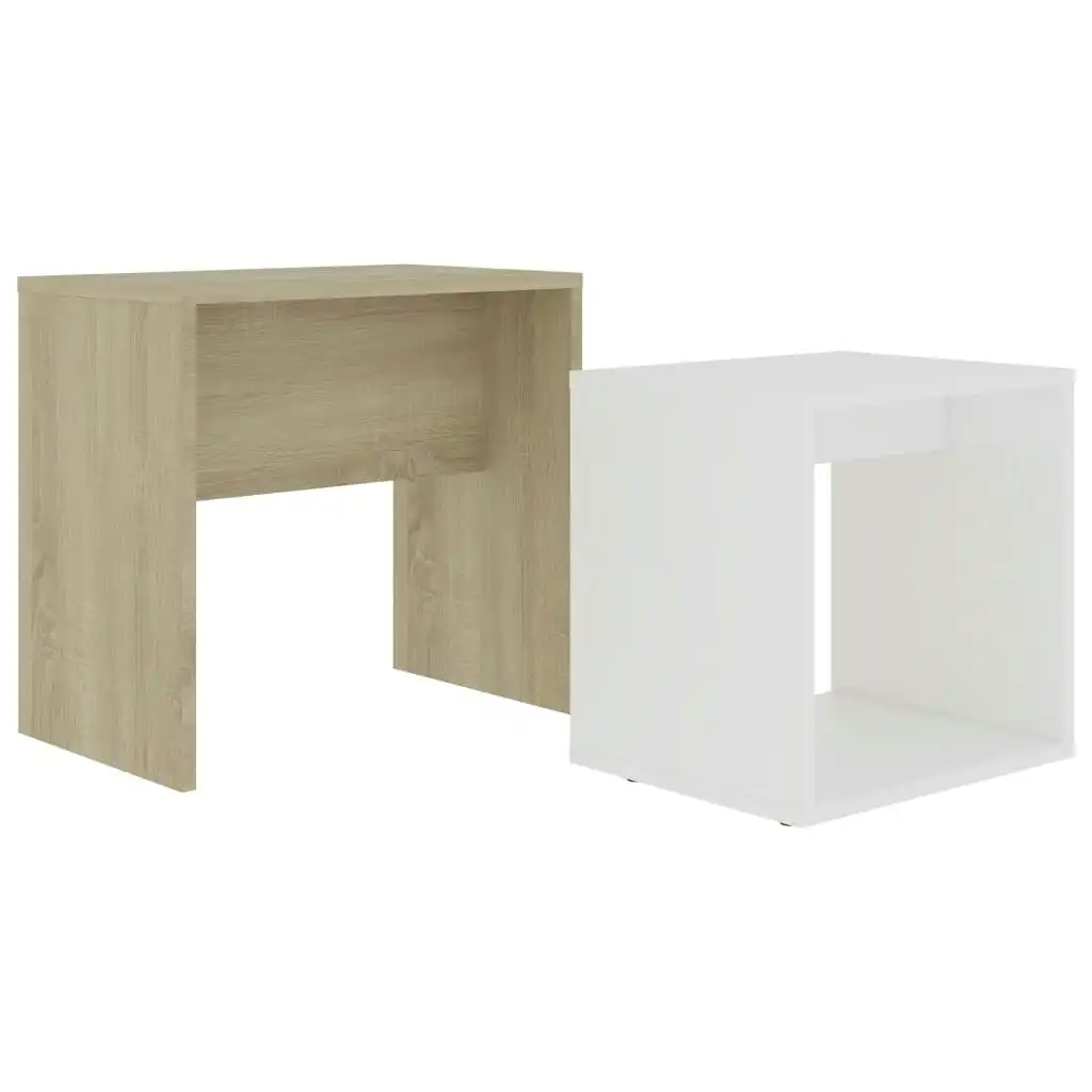 Coffee Table Set White and Sonoma Oak 48x30x45 cm Engineered Wood 802890